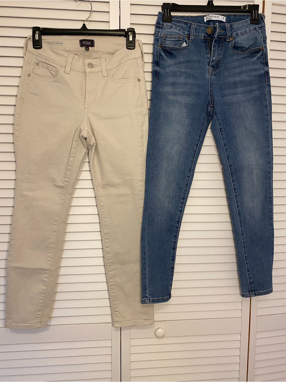 NYDJ Skinny Jeans Pair in Light Cream and Mid Blue Denim